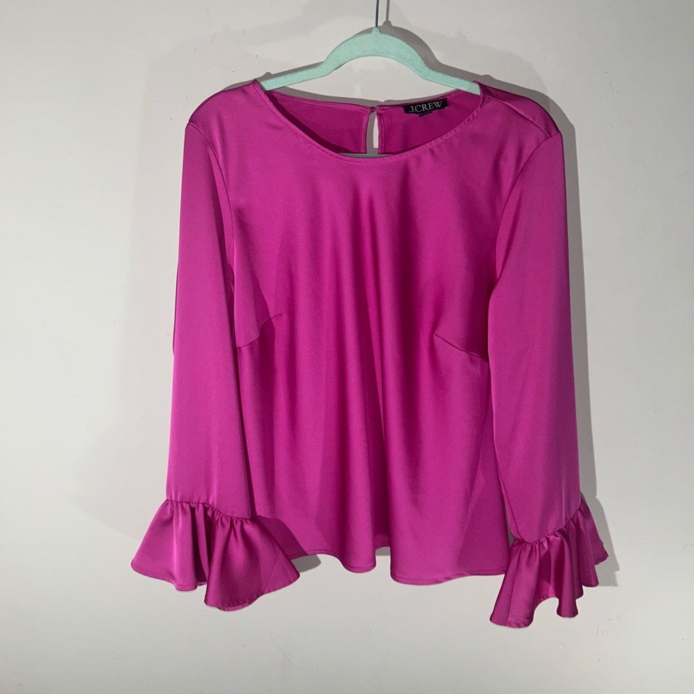 J. Crew Vibrant Pink Blouse with Ruffle Cuffs